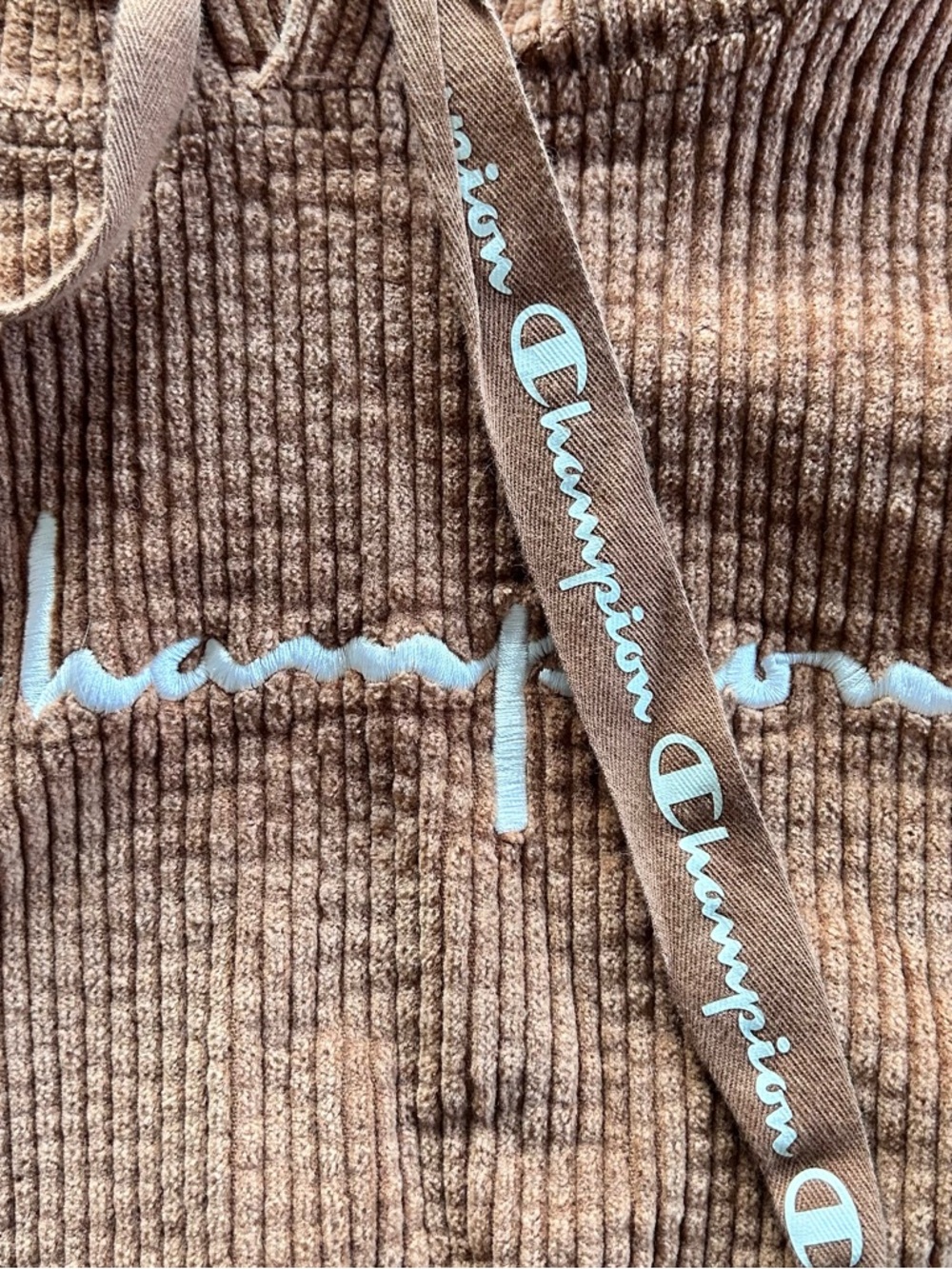 Champion Rust Brown Cropped Corduroy Hoodie with White Panels - Picture 2 of 7